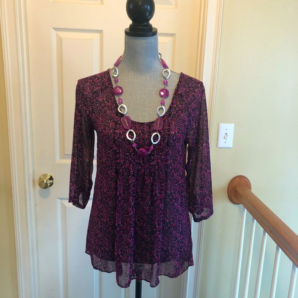 Sheer purple polyester top size L fits like M